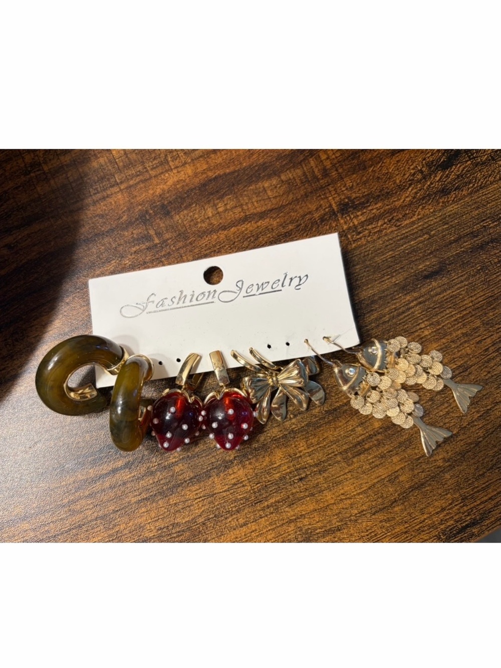 Fashion Jewelry Gold-Tone & Red Strawberry Hair Charm Set